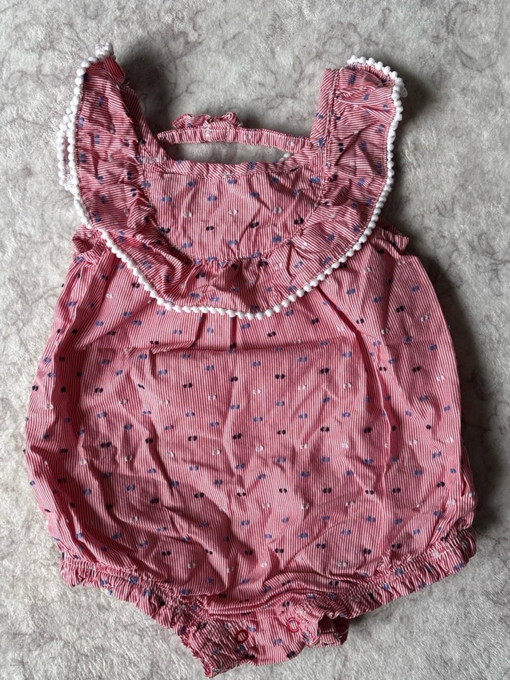 Cat & Jack Pink Striped Romper with Navy Dot Accents